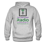 The Time Is Now!Radio Hoodie-Green/Purple - heather gray