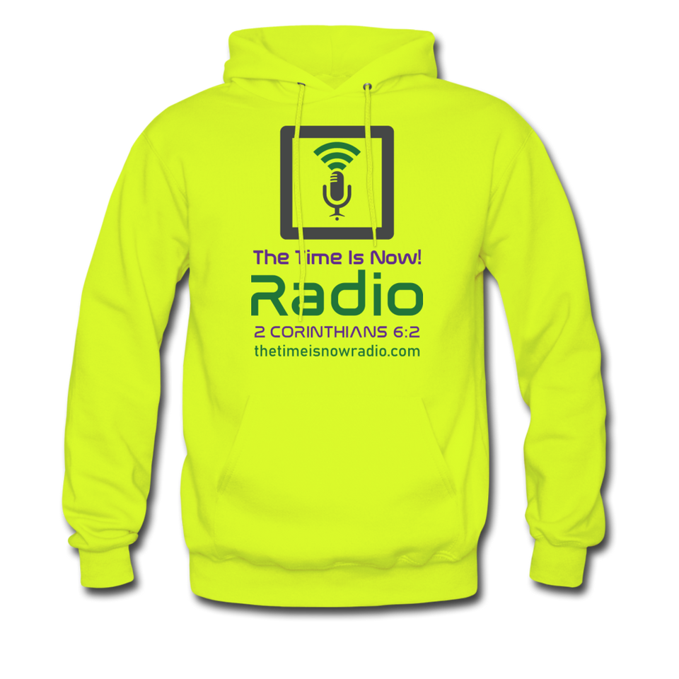 The Time Is Now!Radio Hoodie-Green/Purple - safety green